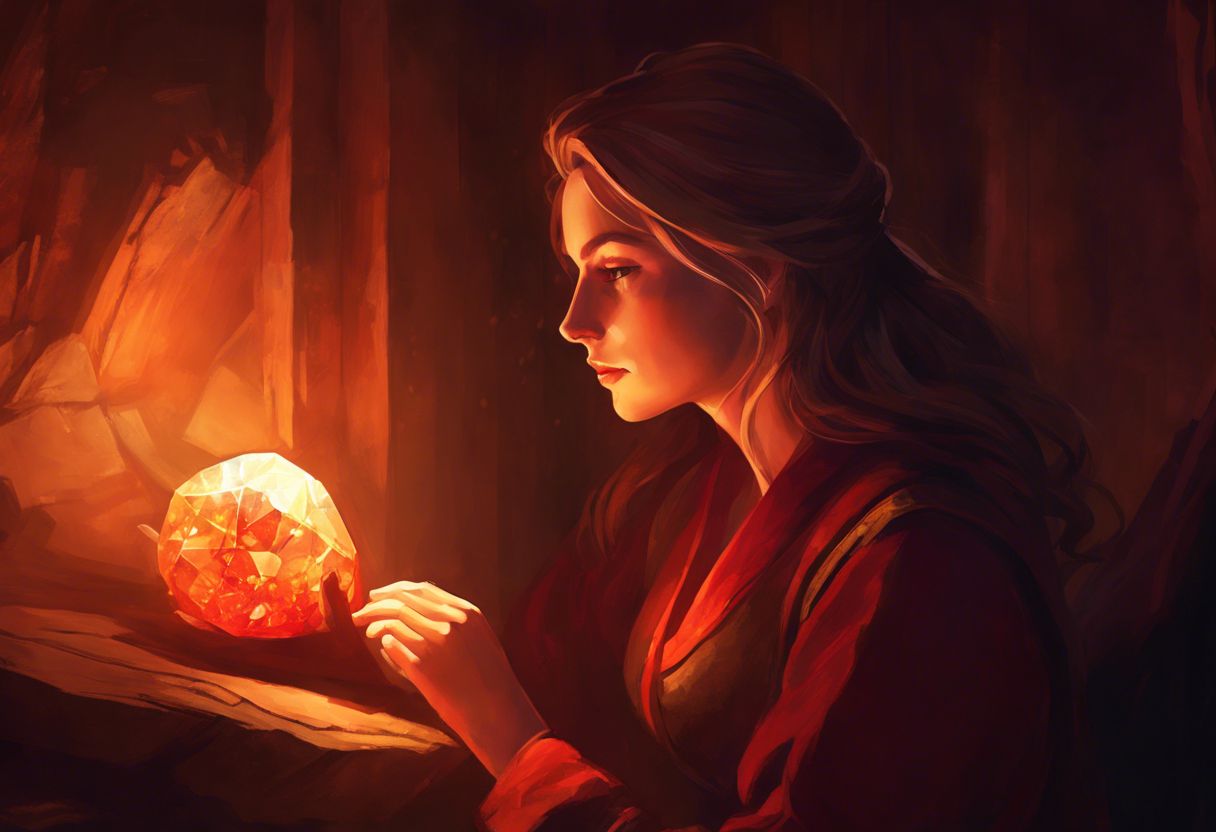 A person holding their birthstone with a calm, strong expression. A person holding their birthstone with a calm, strong expression.