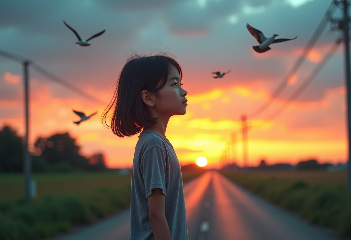A person standing at a crossroads, contemplating their choices at sunset.
