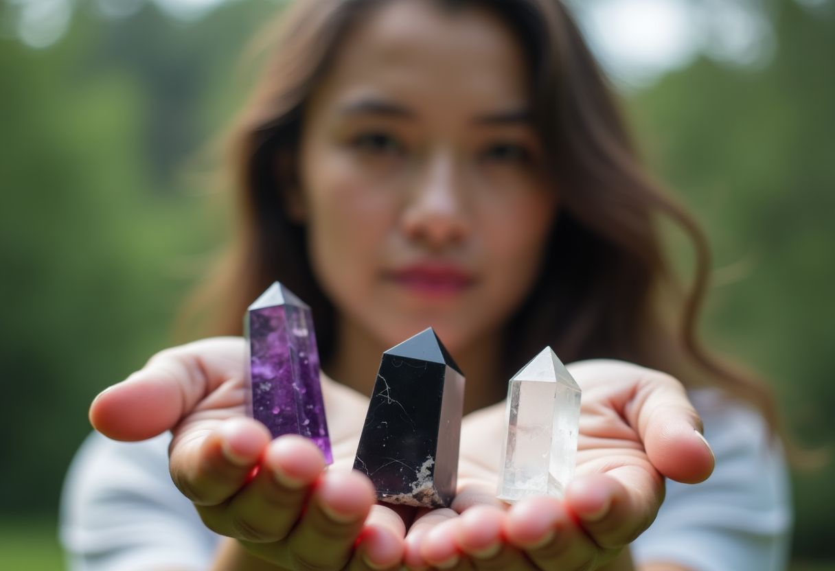 A person holding crystals associated with Aquarius in a natural setting.