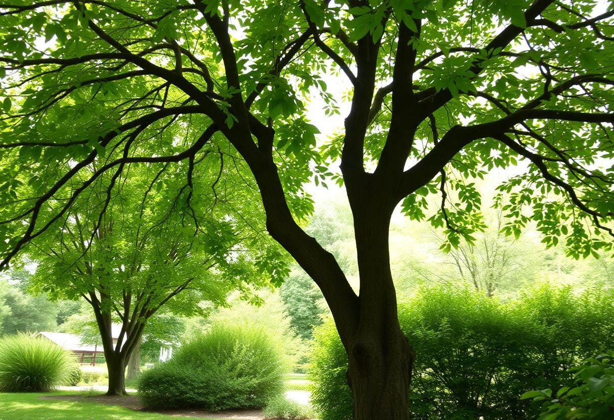 A serene garden with intertwined trees symbolizes harmony for Life Path Number 2.