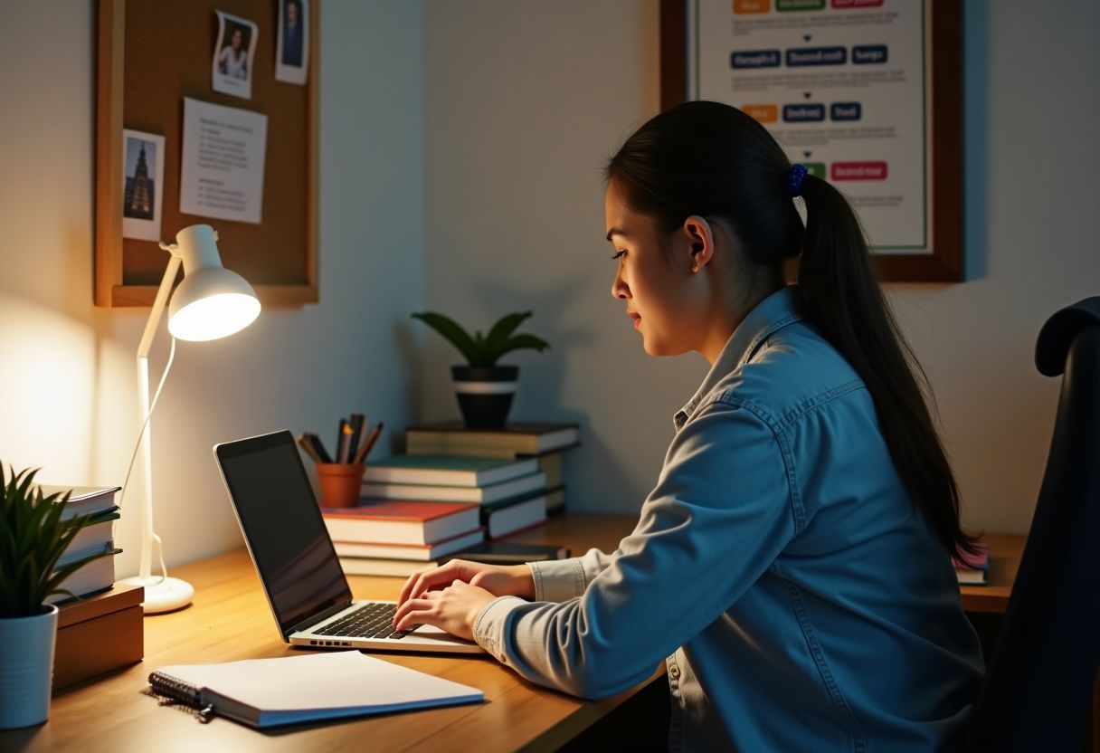 A person working at a tidy desk in a home office. A person working at a tidy desk in a home office.