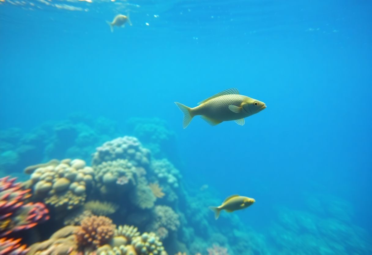 A serene underwater scene with colorful coral reefs and sea creatures. A serene underwater scene with colorful coral reefs and sea creatures.