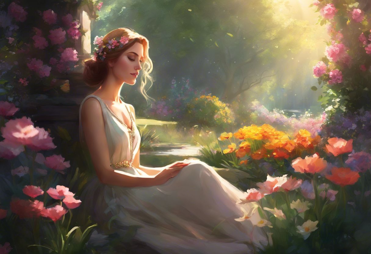 A person sitting in a garden wearing a diamond necklace. A person sitting in a garden wearing a diamond necklace.